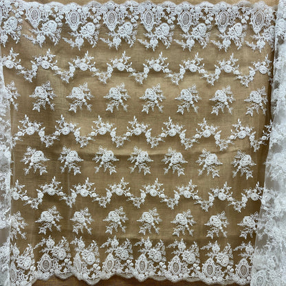 Beaded & Corded Bridal Lace Fabric Embroidered on 100% Polyester Net Mesh | Lace USA - 96788W-HB